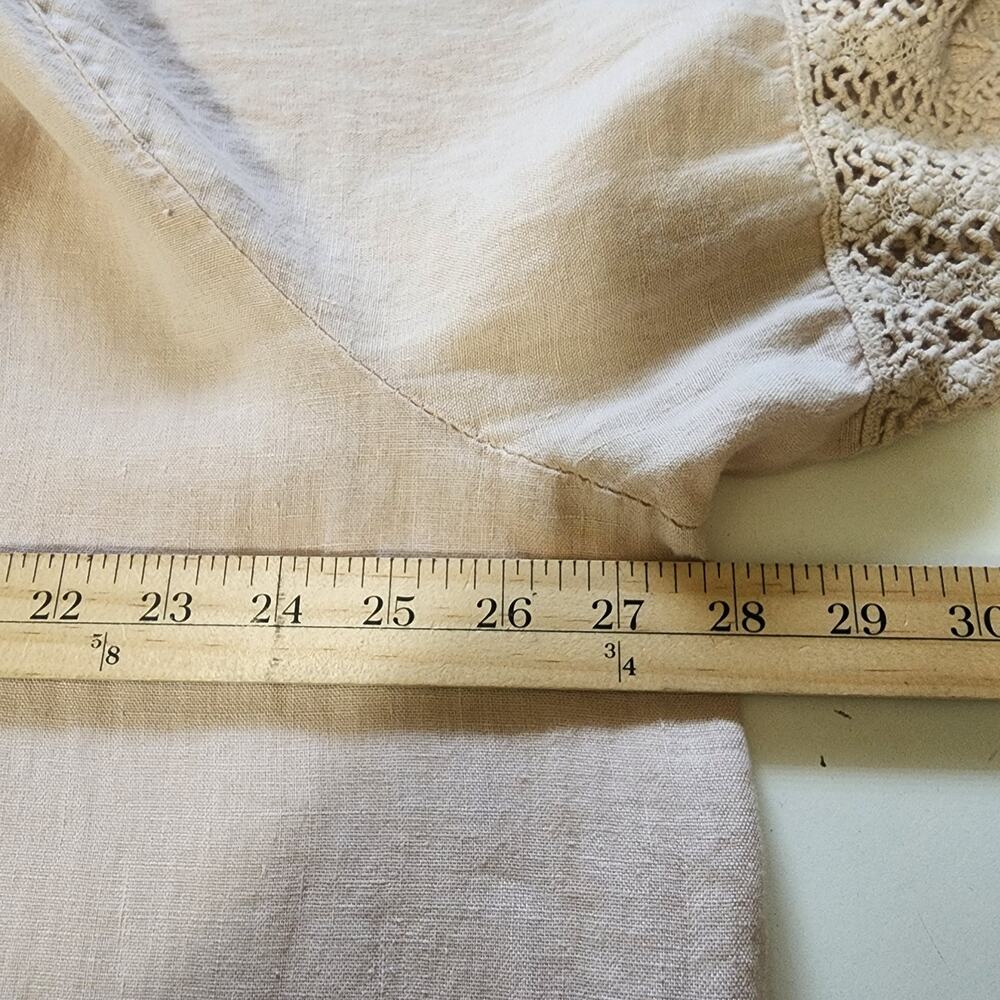 Lung O L’arno Beige 100% Linen Round Neck Top 3/4 Sleeves Lace Trimmed Size 3XL - Picture 6 of 9